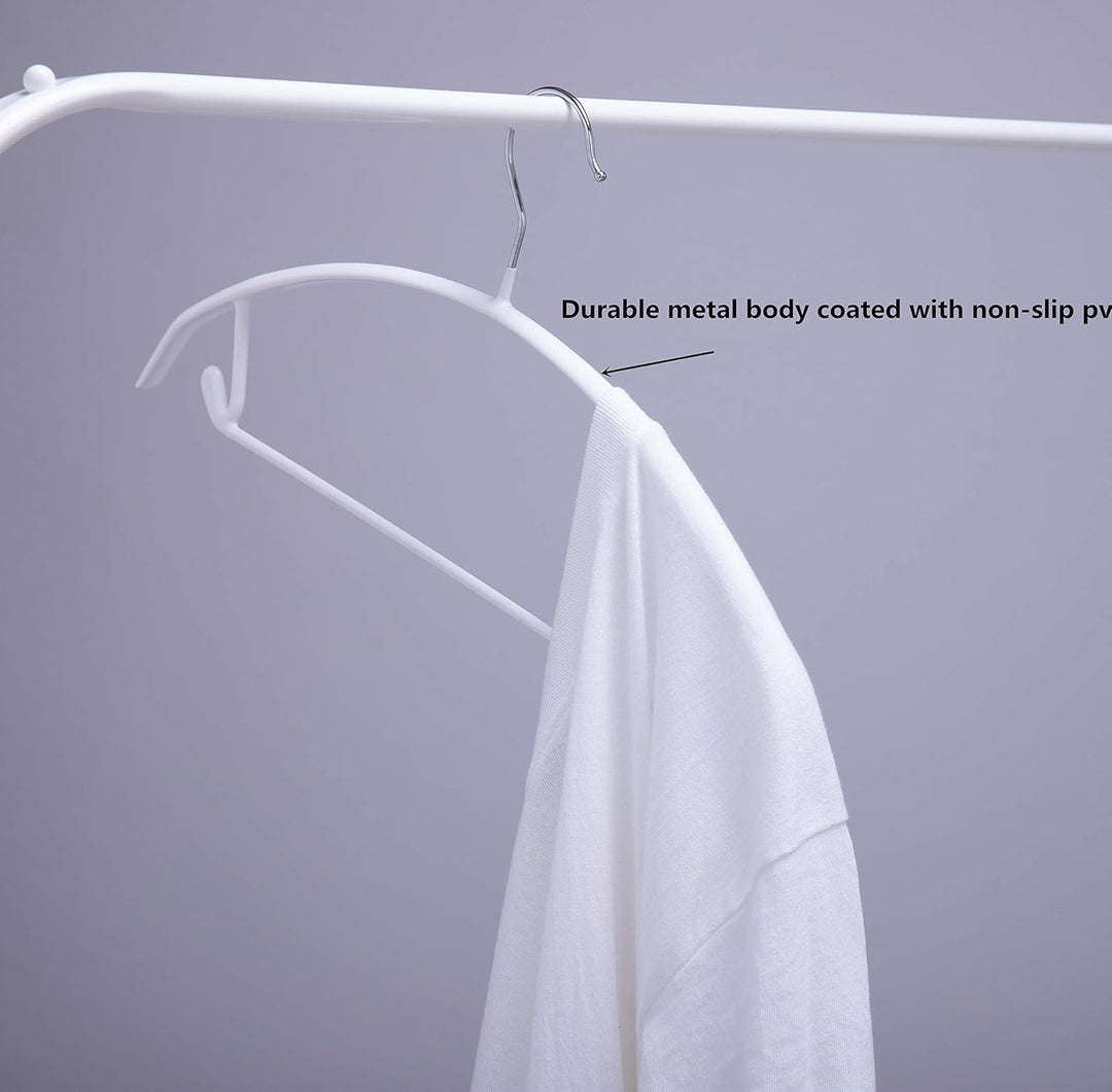 Kleiderbügel aus Metall, 10 Stück, weiss, 42 cm, Anti-Rutsch-Gummibeschichtung verhindert Schulterbe