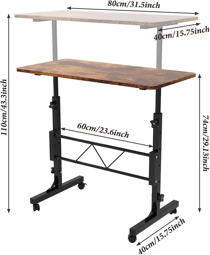 80x40cm Laptoptisch mit Rollen, Laptoptisch Höhenverstellbarer 69-110 cm, Computertisch Mobiler Steh