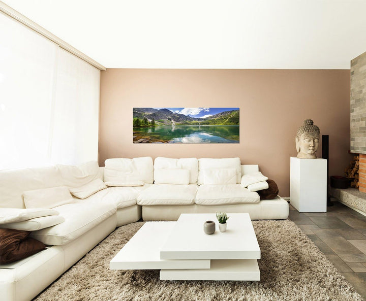 Paul Sinus Art Panoramabild auf Leinwand und Keilrahmen 150x50cm Polen Berge Bergsee Wolken Natur