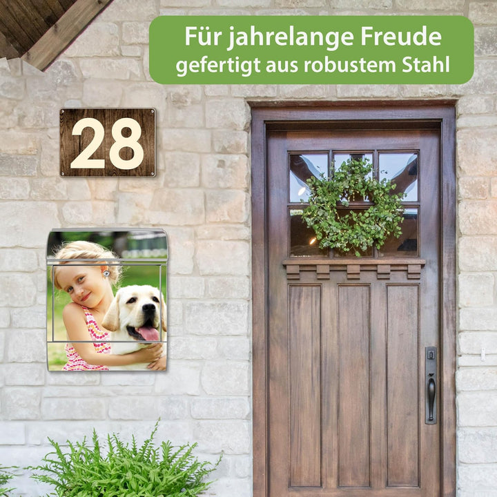 banjado® Design Briefkasten mit eigenem Motiv 39x47x14cm & 2 Schlüssel - Briefkasten Stahl Silber mi