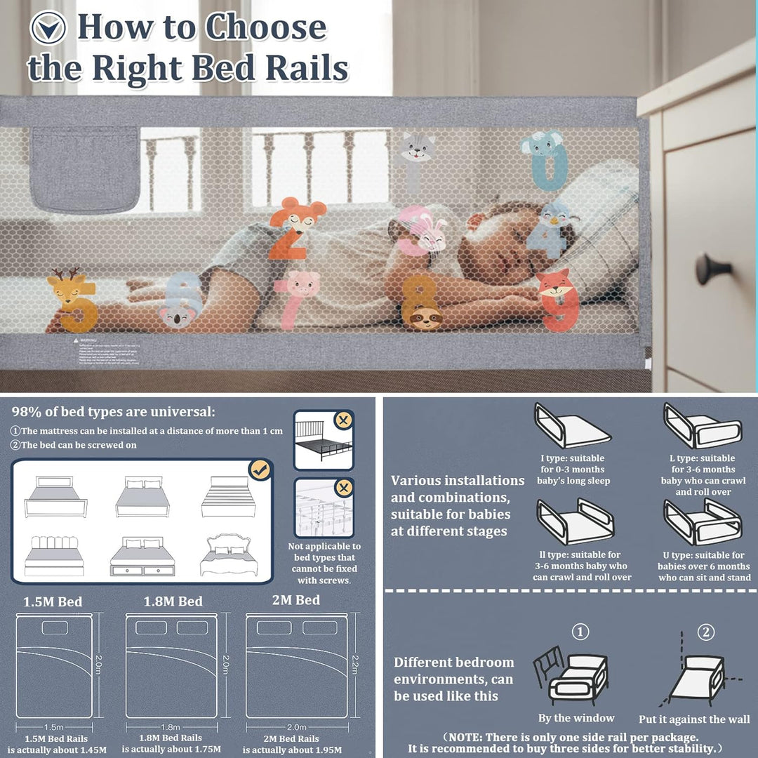 Sentasi Rausfallschutz Kinderbett 150CM, Rausfallschutz Bett Con Elevación Vertical, Baby Bettgitter