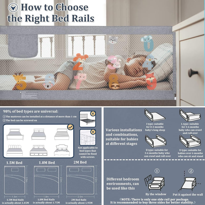 Sentasi Rausfallschutz Kinderbett 150CM, Rausfallschutz Bett Con Elevación Vertical, Baby Bettgitter