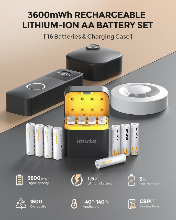 imuto 1.5V Batterie AA ricaricabili 3600mWh, Pile Ricaricabili AA Litio 1600 Cicli Con Display a LED