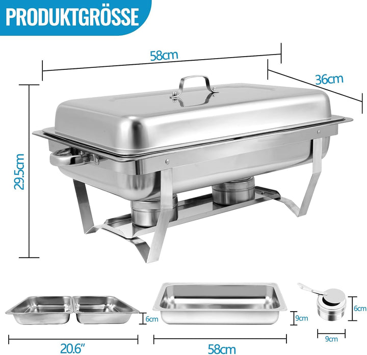Chafing Dish Profi Set Toulouse, Edelstahl Warmhaltebehälter, Speisewärmer, Rechaud, Chafing Dishes