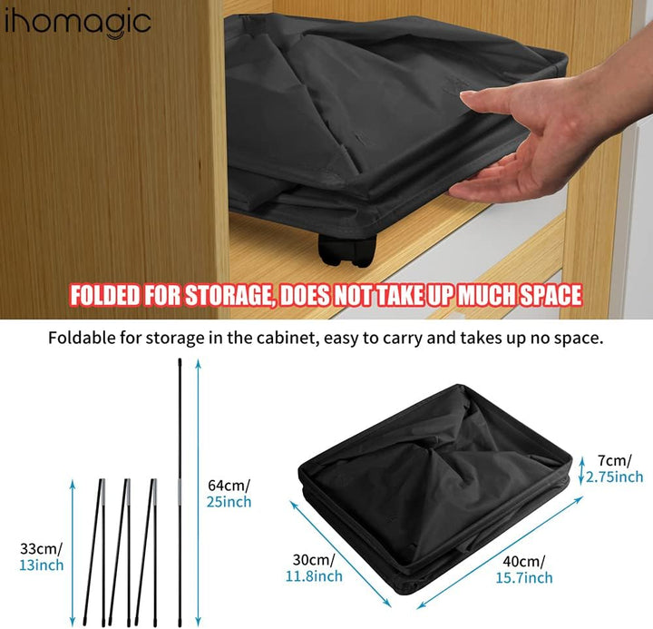 IHOMAGIC Hoher Wäschekorb 84L Mit Netztaschen, Wäschesammler Mit Rad Aufbewahrungskorb Mit Doppelgri
