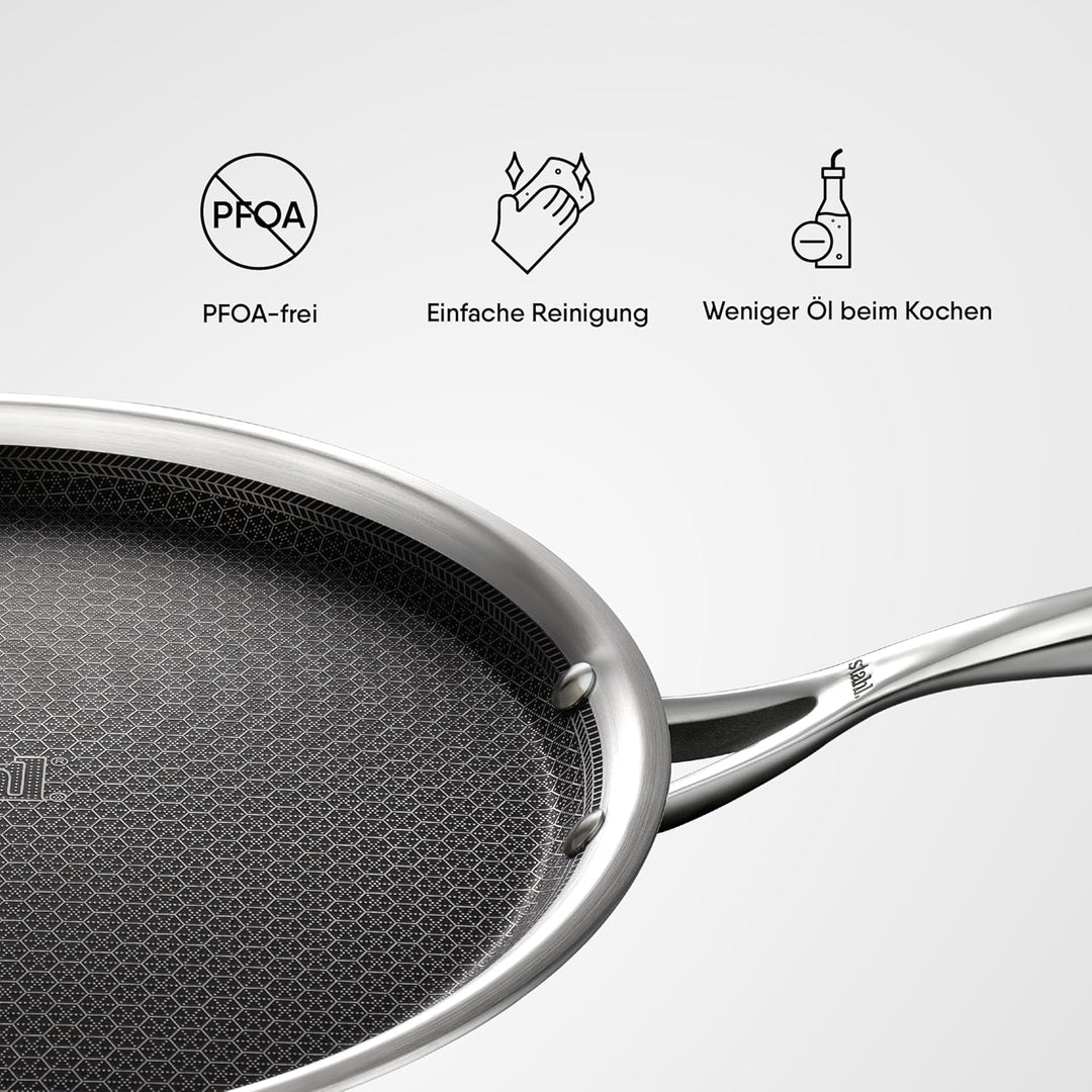 Stahl triply Hybrid-Grillpfanne | Induktionsboden | Antihaftbeschichtung | Kratzfest | Edelstahl | Ø