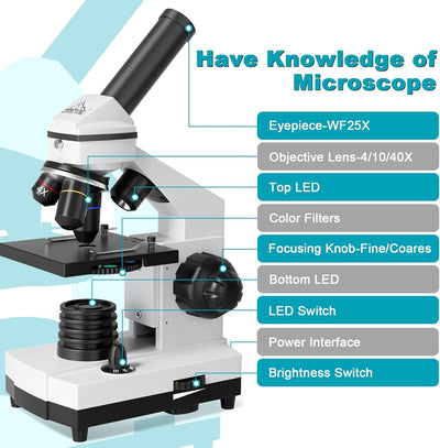 Mikroskop für Kinder Studenten, 200–2000x Vergrösserung, Stark, Biologisch, Bildungstechnisches Mono