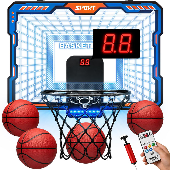 YESHIN Indoor Basketballkorb Kinder mit 7 Farb-LED Licht & Fernbedienung, Mini Basketball Set für Tü