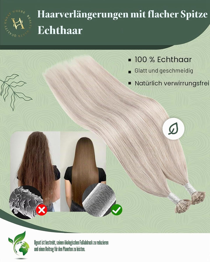 Ugeat Flat Tip Extensions Echthaar Bondings Blond Natürlich 40cm Bonding Extensions Echthaar Aschblo