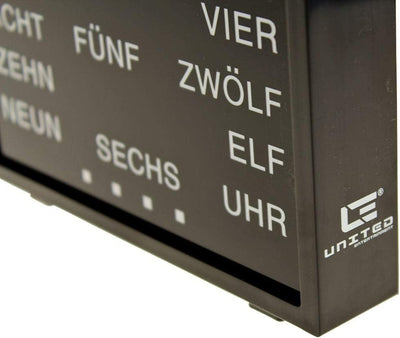 United Entertainment – LED Wort Uhr / Wörter Uhr / Uhr mit Worten / Word Clock Deutsch - Schwartz -
