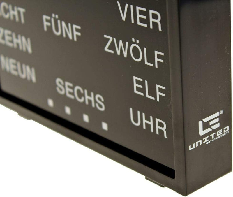 United Entertainment – LED Wort Uhr / Wörter Uhr / Uhr mit Worten / Word Clock Deutsch - Schwartz -