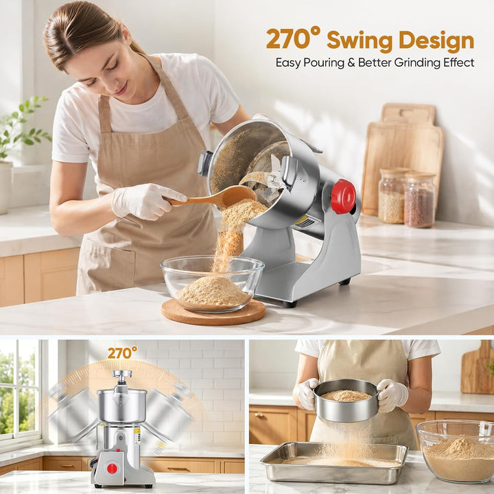 Getreidemühle Elektrisch 3500W 800g, 36000 U/min – Getreidemühle aus 304 Edelstahl für Mehl, Körner