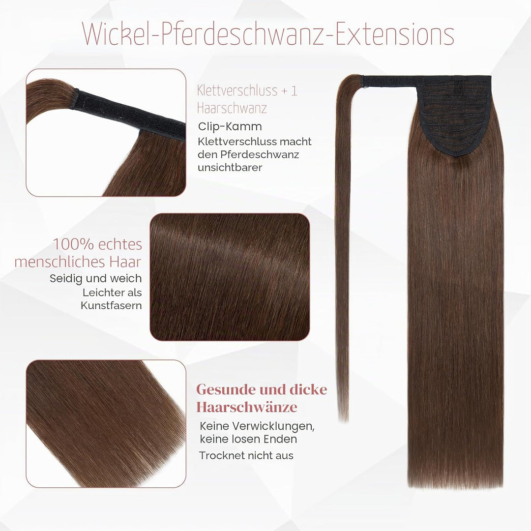 S-noilite Ponytail Extensions Echthaar Wrap Around - 100% Real Echthaar - Pferdeschwanz Haarverlänge