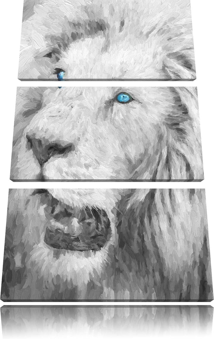 prächtiger weisser Löwe schwarz/weiss Deluxe 3-Teiler Leinwandbild 120x80 Bild auf Leinwand, XXL rie