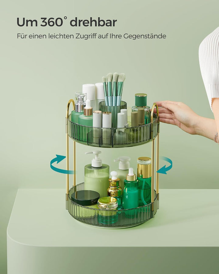 SONGMICS Make-up Organizer drehbar, Kosmetik-Organizer rund, 2 Ebenen, Kosmetik Aufbewahrung, anpass