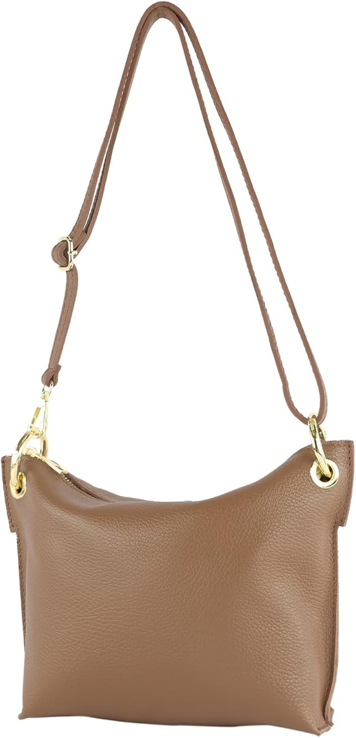 modamoda de - T243 - ital. Umhängetasche Klein Small aus Leder Blassbraun, Blassbraun