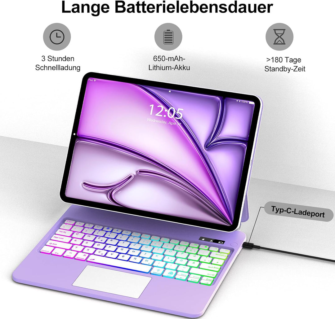 Magic Keyboard für iPad Air 13" (M3 2025 M2 2024)/iPad Pro 12.9 (6ª/5ª/4ª/3ª Gen), Magnetischer Stän