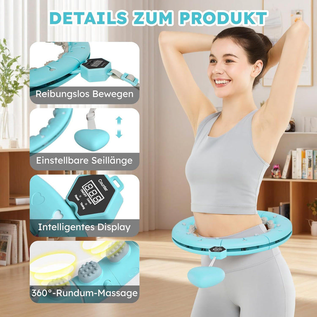 Smart Hula Hoop Reifen Erwachsene mit Gewicht Kugel und Hüftgürtel, Umfang (70-130cm) Abgebauter Fit