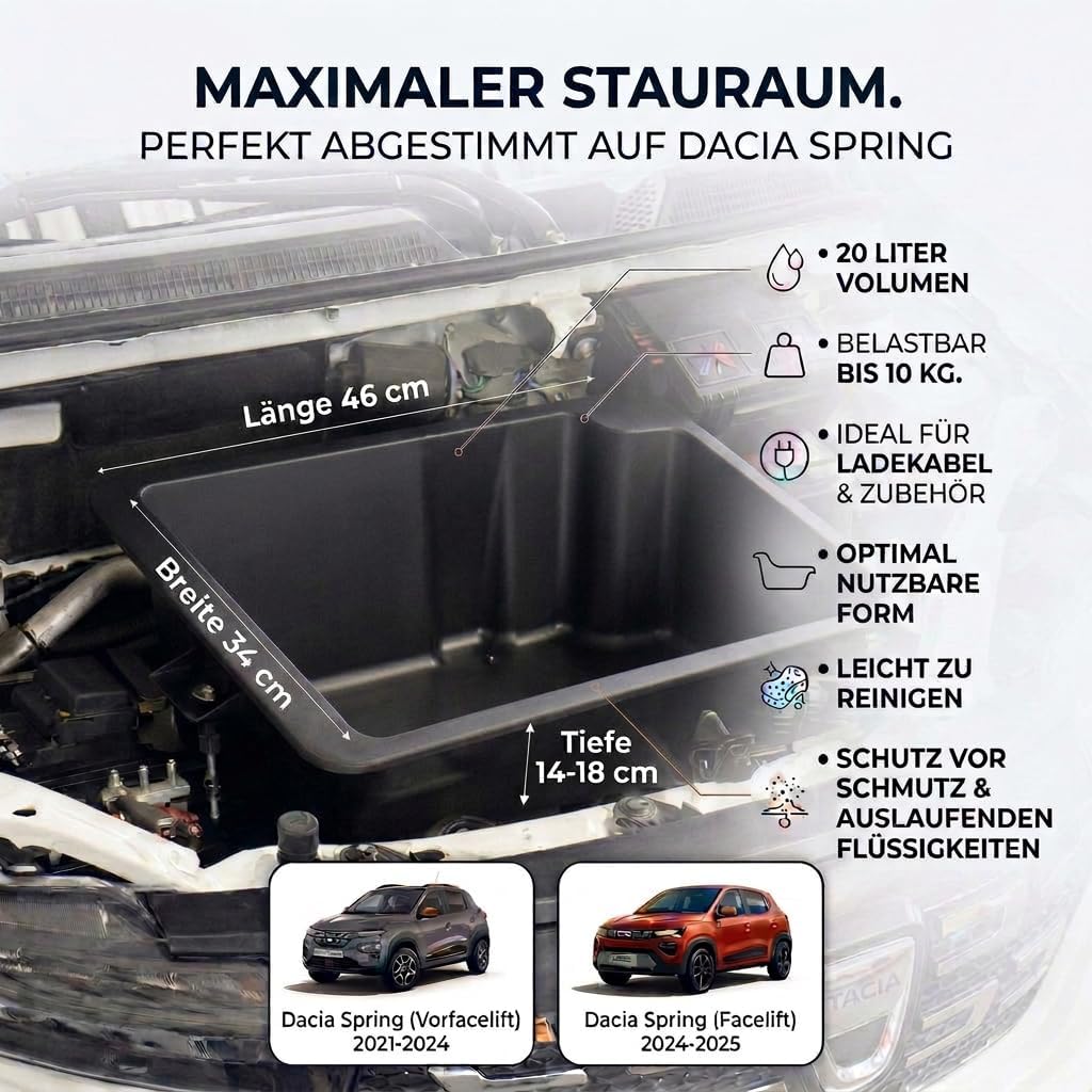 rati Frunk kompatibel für Dacia Spring 2021-2024 / Spring 2024- | Erweiterter Front-Stauraum. Perfek