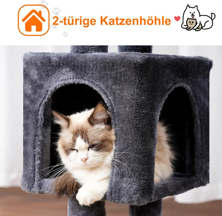 Heybly Kratzbaum, 100cm hoher Katzenbaum Kletterturm mit grosser Plattform Oben, Höhle, 2 Hängematte