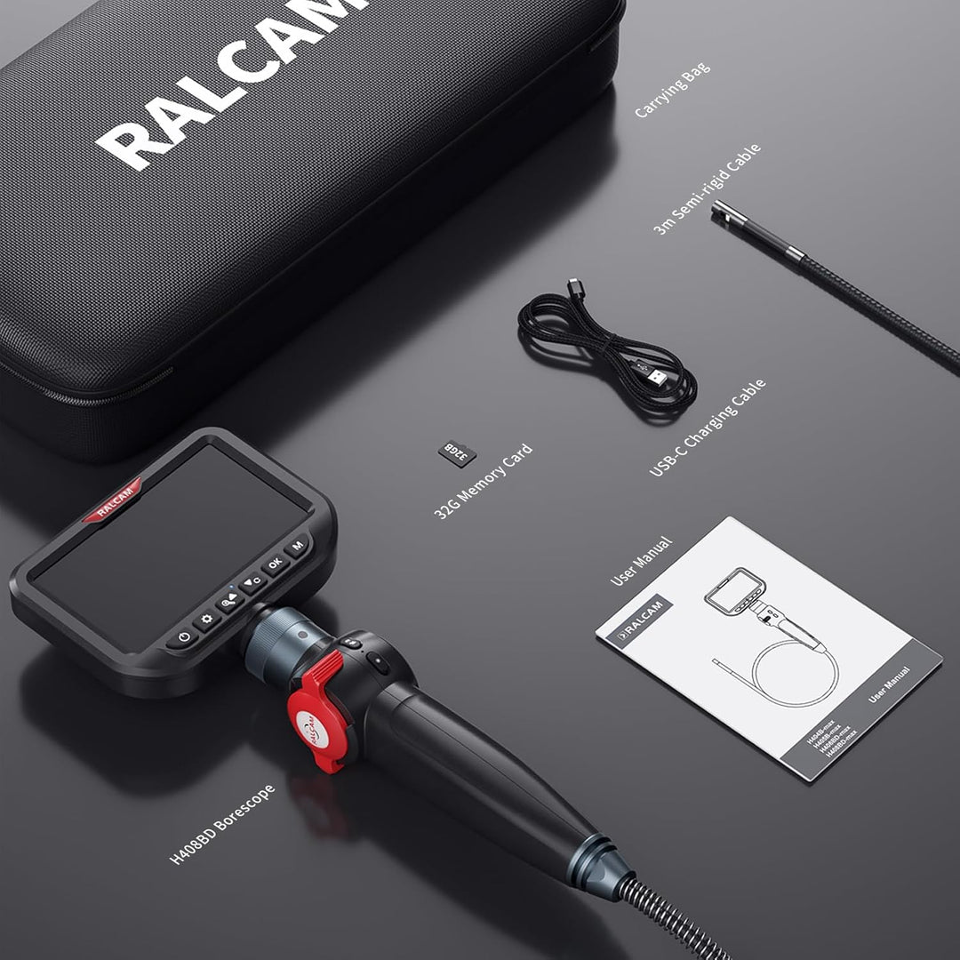 Ralcam Endoskopkamera mit Licht, Endoscope Camera mit 180° beweglichem Kopf, 8,5mm Dual-Sonde, 5" HD