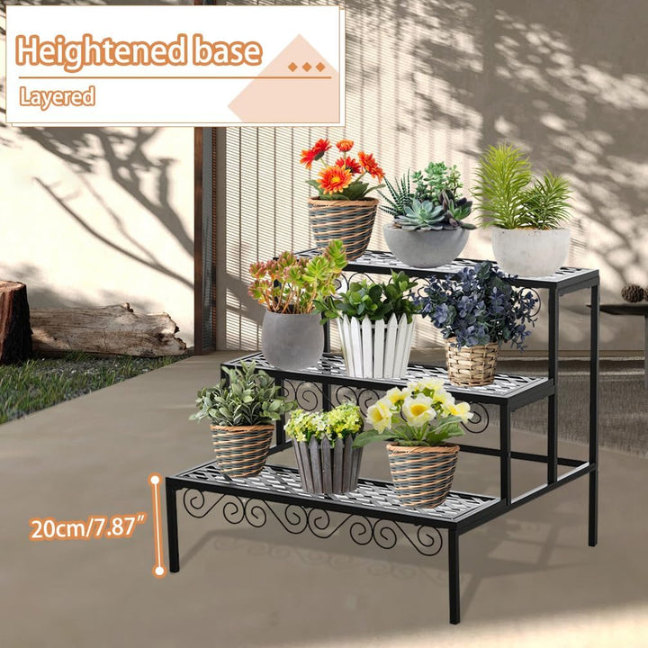 BAOYOUNI 3 Etagen Blumentreppe Blumenregal aus Metall Rechteckiges Pflanzenständer Pflanzenregal Blu