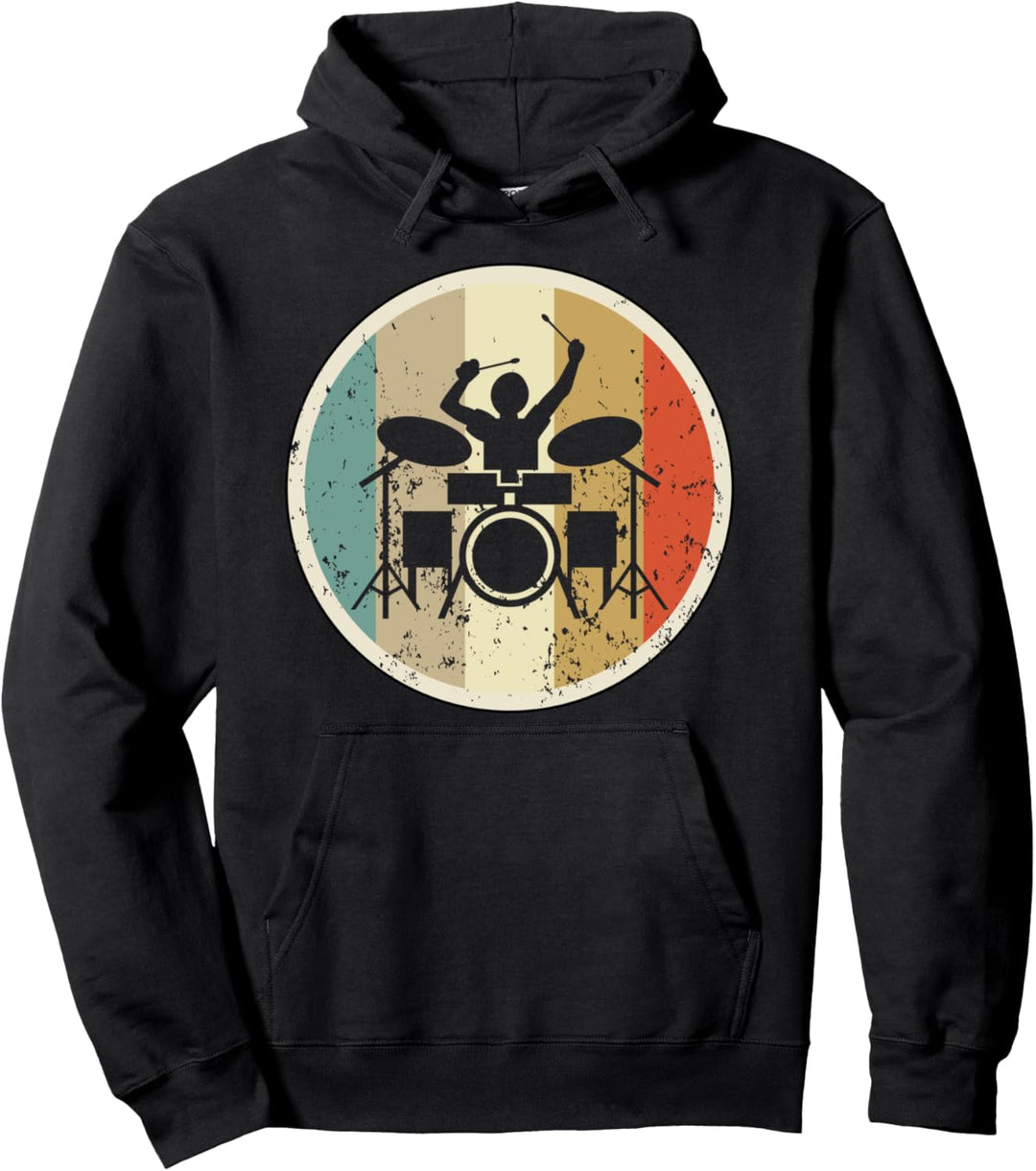 Drummer Schlagzeuger Drum Kit Sticks Retro Vintage Grunge Pullover Hoodie
