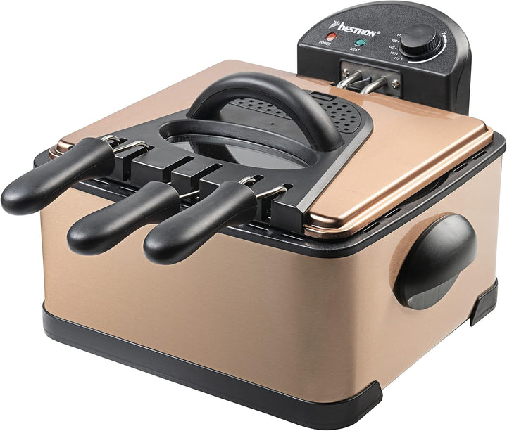 Bestron XL Öl-Fritteuse mit 3 Frittierkörben, inkl. Kaltzonentechnologie & herausnehmbaren Ölbehälte