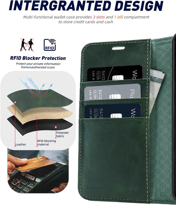 OCASE Handyhülle Kompatibel für Samsung Galaxy S24 5G Hülle Premium Leder Flip Klappbare Klapphülle