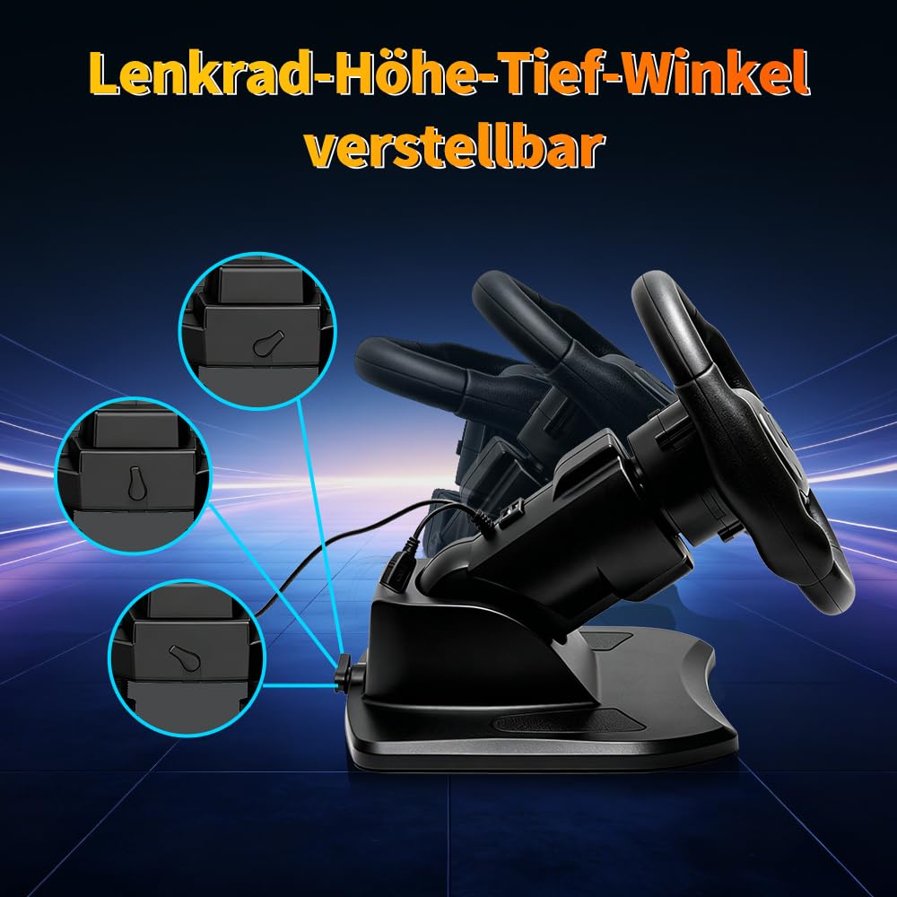 DOYO Rennrad mit 270/400°/900° Drehung, PC-Lenkrad mit Pedalen, Dual-Motor Vibration & Getriebeschal