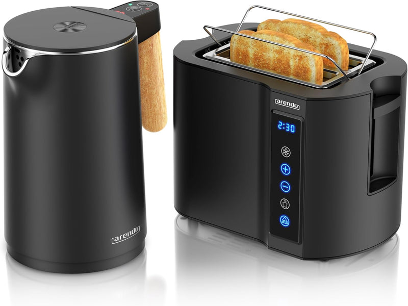 Arendo - Wasserkocher Toaster SET - Edelstahl - Wasserkocher mit Temrpatureinstellung - 45-100 Grad