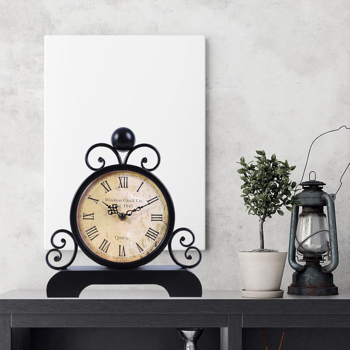 Retro Tischuhr Klassische Vintage Roman Stil Schreibtischuhr Silent Ohne Ticken für Wohnzimmer Schla