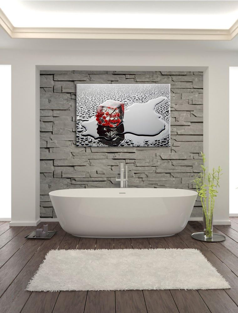 Vogelbeeren im Eiswürfel Format: 100x70 auf Leinwand, XXL riesige Bilder fertig gerahmt mit Keilrahm