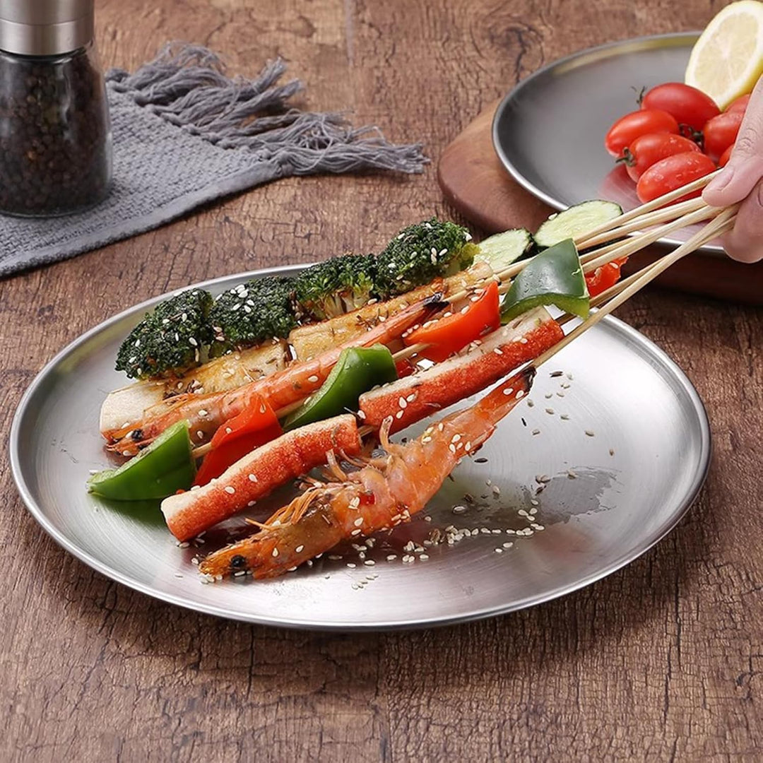 JMYDecor 5 Stück runde Edelstahlteller, tragbares Geschirr Set für Outdoor Camping, Wandern, Picknic