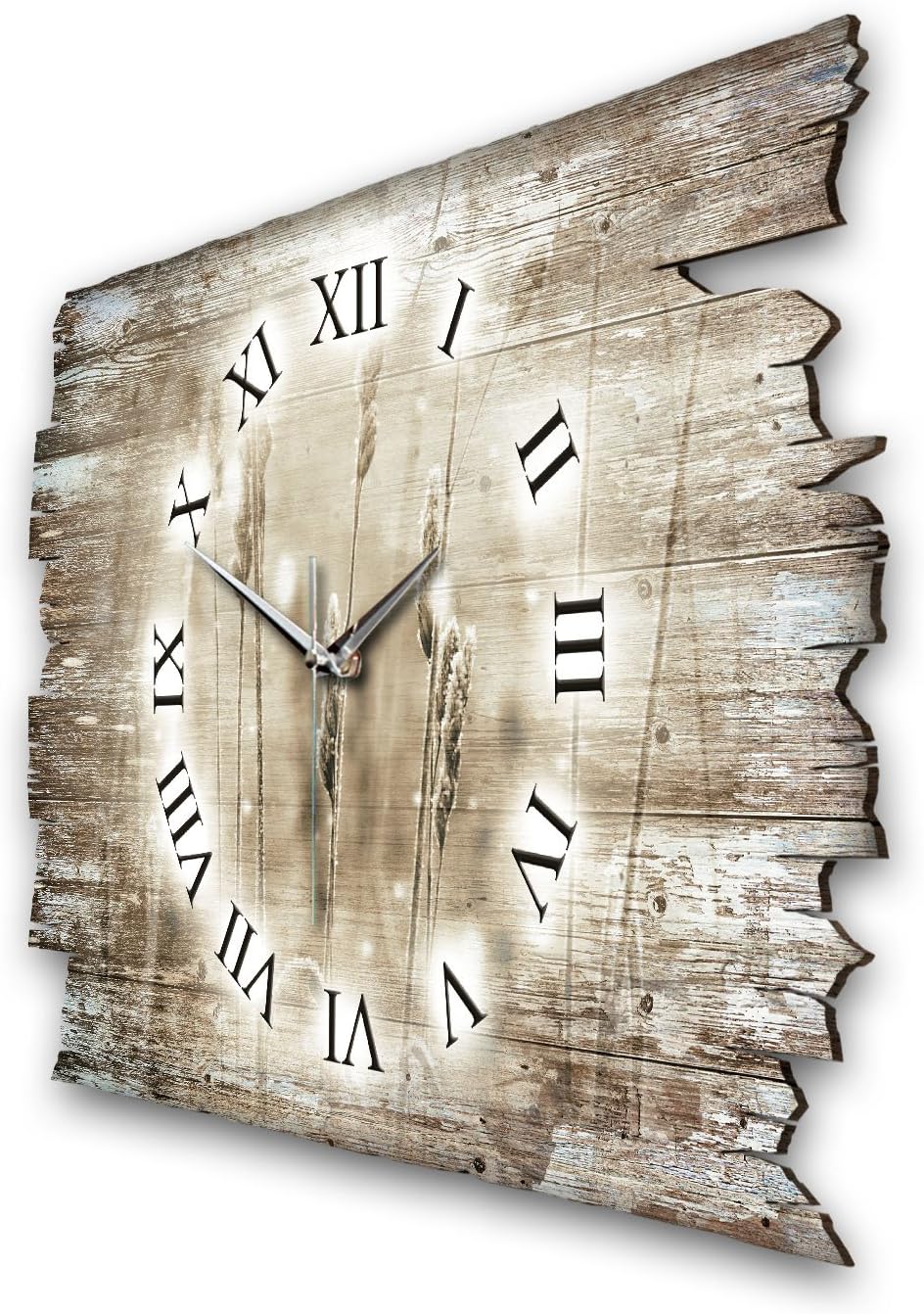 Kreative Feder Gras Relax Landhaus Shabby Style Designer Wanduhr Uhr aus Holz *Made in Germany leise
