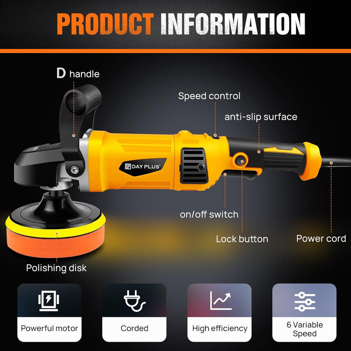 Dual Action Poliermaschine 120 bis 180mm, 6 einstellbare Geschwindigkeit 800 bis 3500 U/min, mit abn