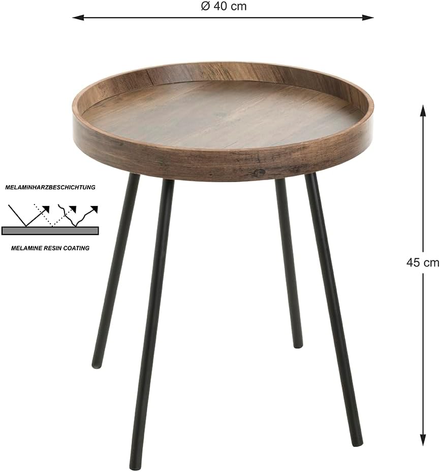 HAKU Möbel Beistelltisch, MDF, eiche, schwarz, Ø 40 x H 45 cm, Eiche, Schwarz
