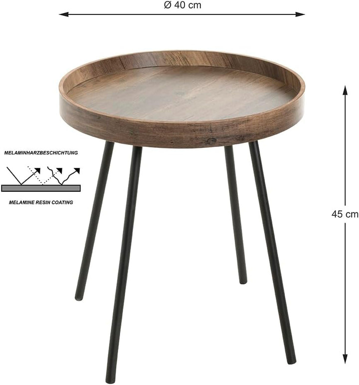 HAKU Möbel Beistelltisch, MDF, eiche, schwarz, Ø 40 x H 45 cm, Eiche, Schwarz