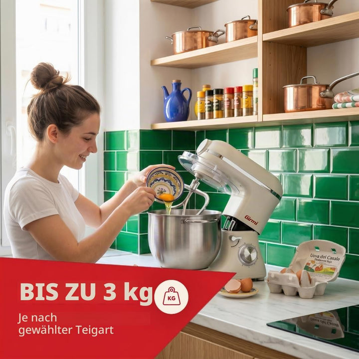 Girmi IM50W Knetmaschine, 8 l Behälter aus Edelstahl, mit Griffen, 2200 W (max), 6 Geschwindigkeiten