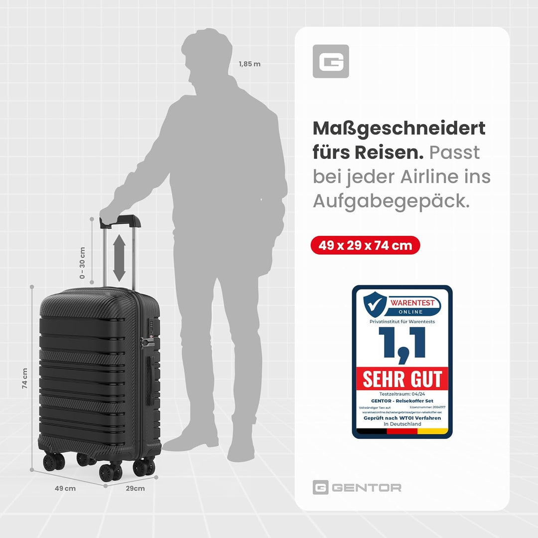 GENTOR Koffer Set 3er Reisekoffer mit Rollen Carbonoptik 3-Teilig Hartschalenkoffer Trolley mit TSA-