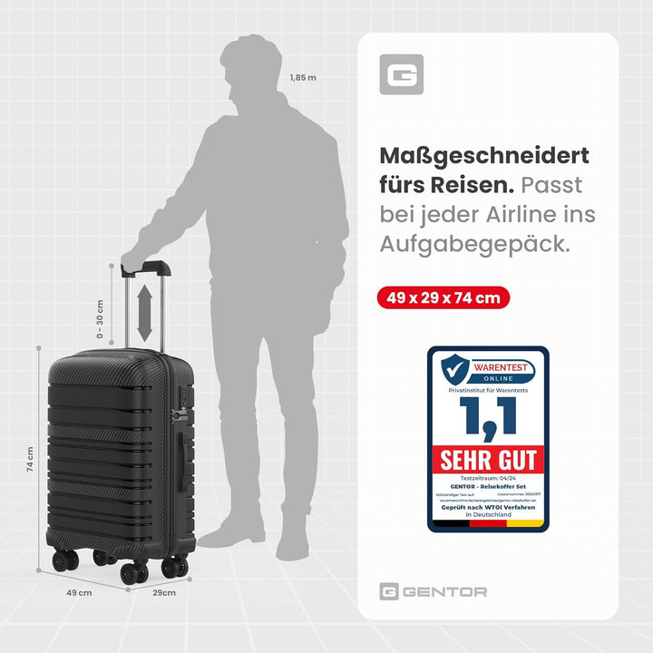 GENTOR Koffer Set 3er Reisekoffer mit Rollen Carbonoptik 3-Teilig Hartschalenkoffer Trolley mit TSA-