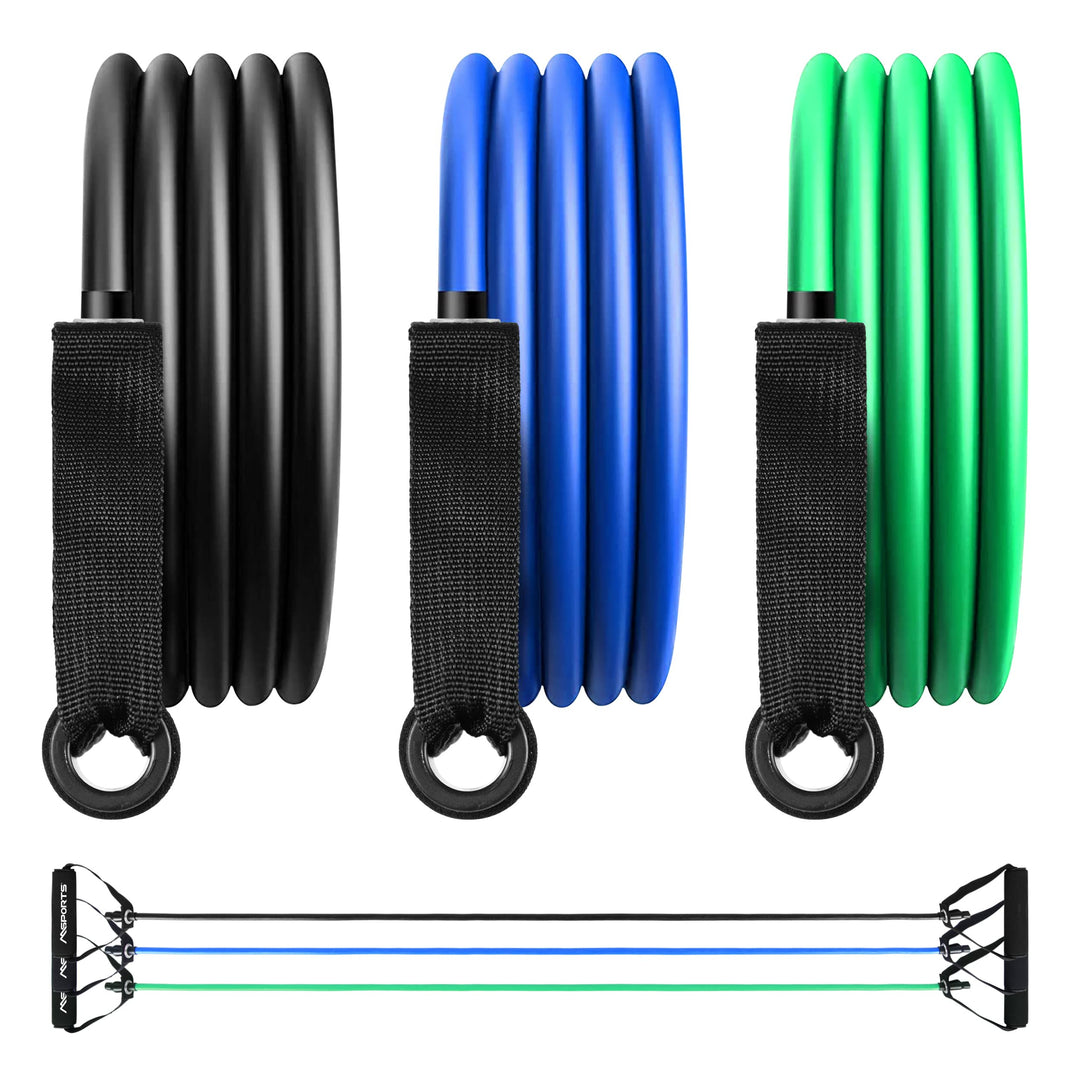 MSPORTS Tube Expander Premium 3er Set | Resistance Band mit Schaumstoffgriffen in 3 versch. Stärken