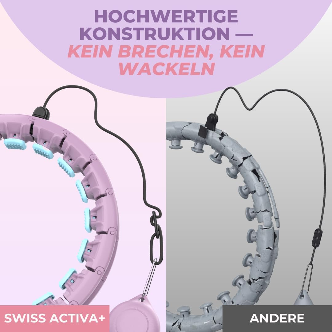 Swiss Activa+ Smart Hula Hoop Reifen Erwachsene - 60-112cm - Hula Hoop mit Gewicht Kugel - Hoola Hoo