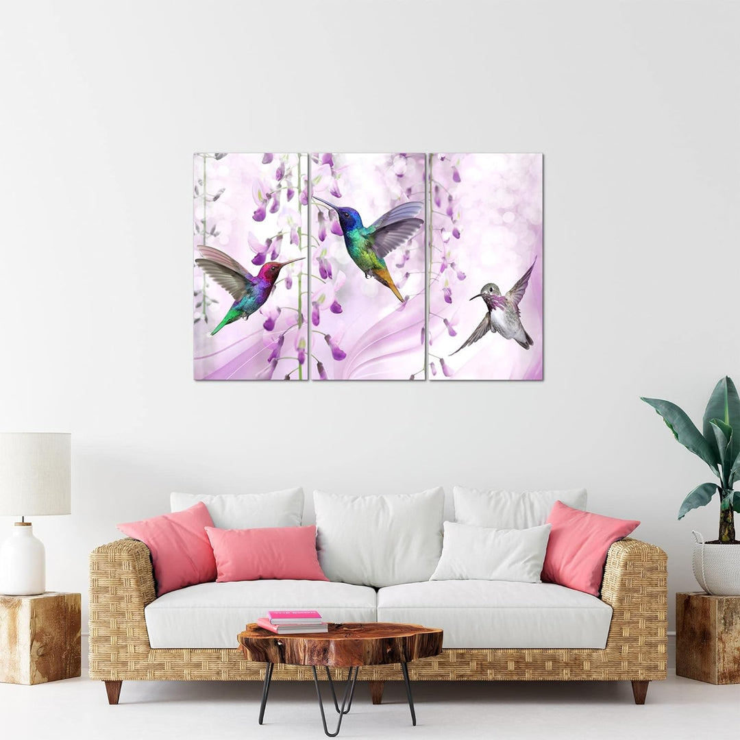 Runa Art Wandbilder Blumen Vogel Bild XXL Wohnzimmer Schlafzimmer Rosa Kolibri Abstrakt 120 x 80 cm
