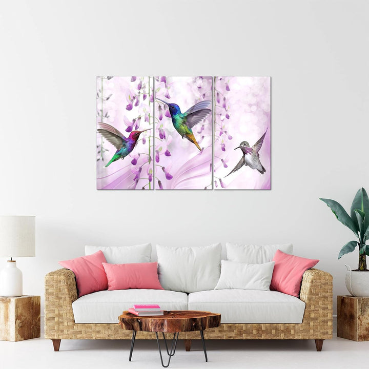 Runa Art Wandbilder Blumen Vogel Bild XXL Wohnzimmer Schlafzimmer Rosa Kolibri Abstrakt 120 x 80 cm