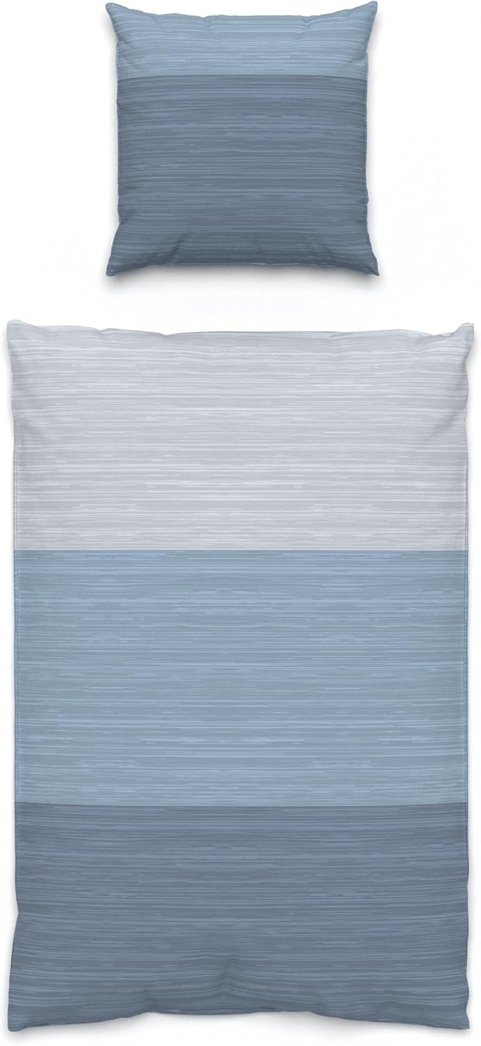 LARAWELL Bettwäsche 135x200 Baumwolle Ganzjahres Bettwäsche-Sets blau grau gestreift Premium Blau, G