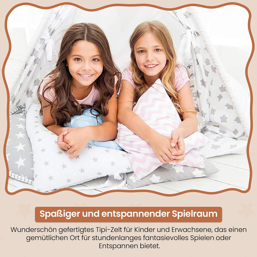 Best For Kids Spielzelt Tipi Zelt Indianer Wigwam für Kinder mit Zubehör (Grau Tierchen), Grau Tierc
