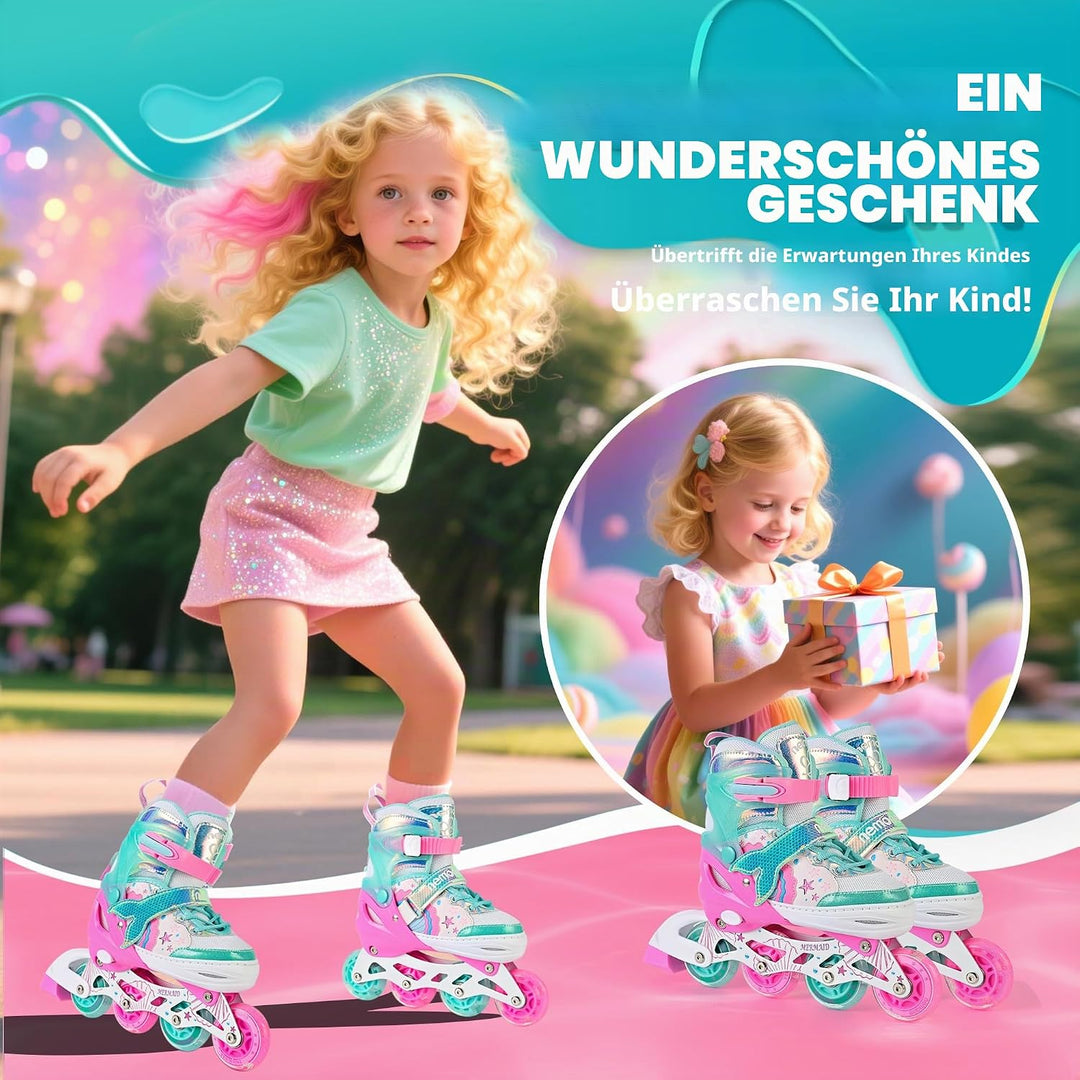 NEMONE Inliner für Mädchen Kinder 4 Grössen Verstellbar Blau Violett Inliner für Kinder Drinnen Drau