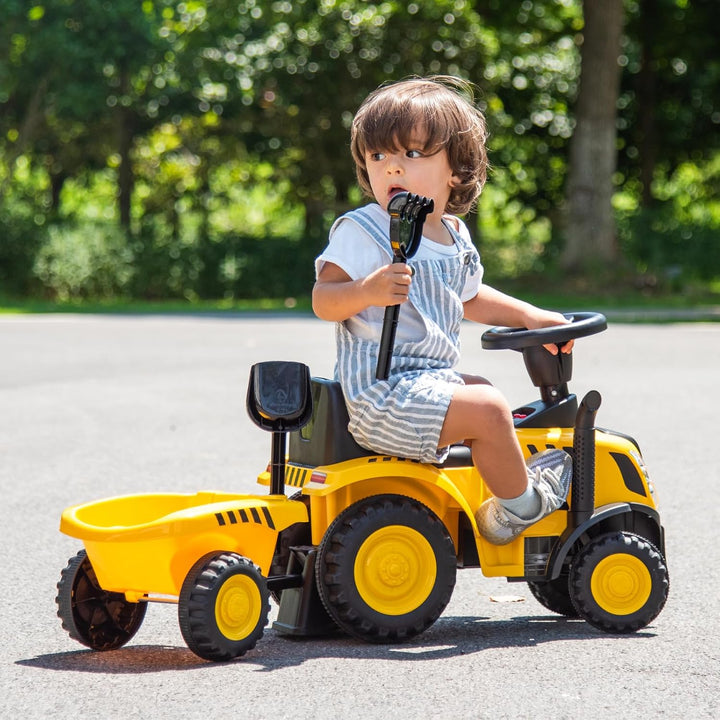 COSTWAY Rutschauto mit abnehmbarem Anhänger, Rutscher Traktor mit Schaufel & Rechen, Rutschfahrzeug