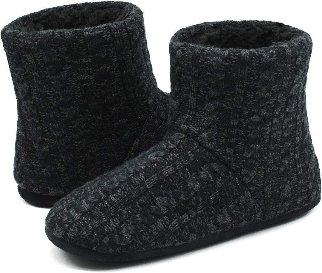 COFACE Herren Hüttenschuhe Lammfell Winter Hausschuhe Warme Plüsch Gefütterte Hausstiefel Männer Hau
